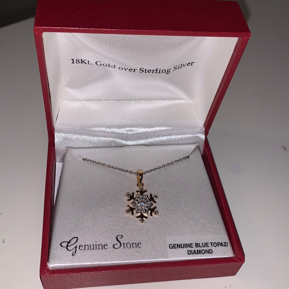 Genuine Stone 18Kt Gold over Sterling Silver Snowflake Necklace